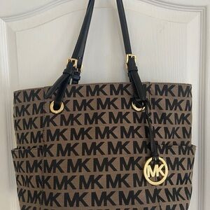 Michael Kors Monogram Logo Jet Set Fabric Tote Bag Fabrick Purse